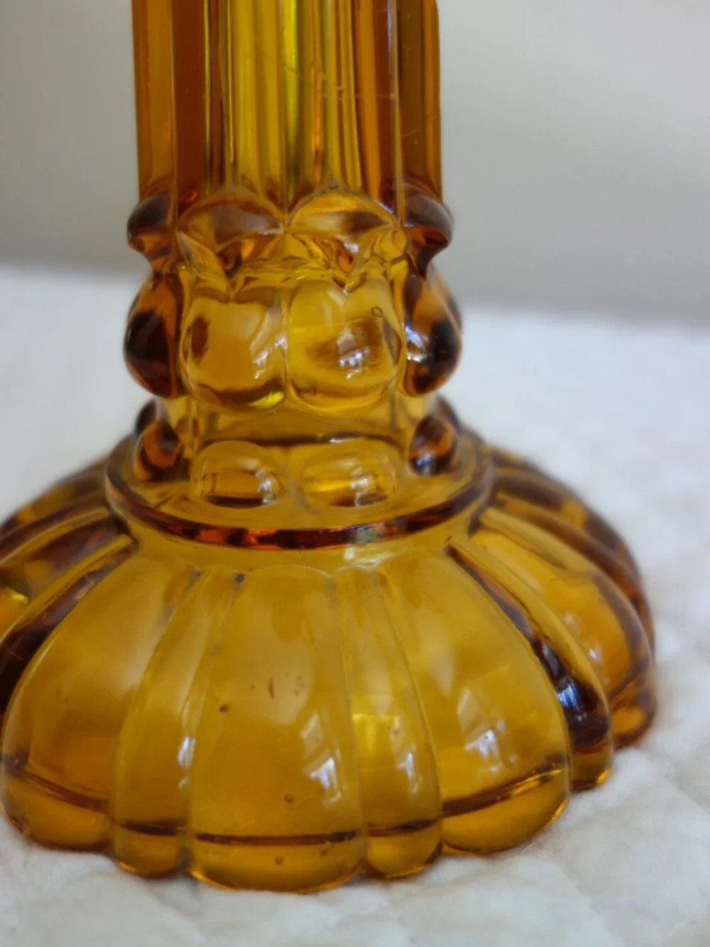Antique / Vintage Amber Patterened Glass Oil Lamp – Base only – STUNNING!